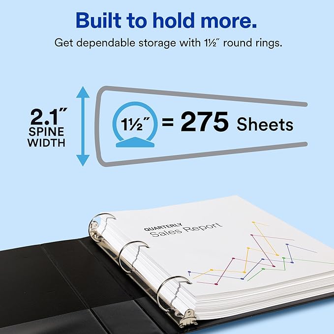 Avery Standard View 3 Ring Binder, 1.5" Round Rings, 275-Sheet Capacity - Image 2