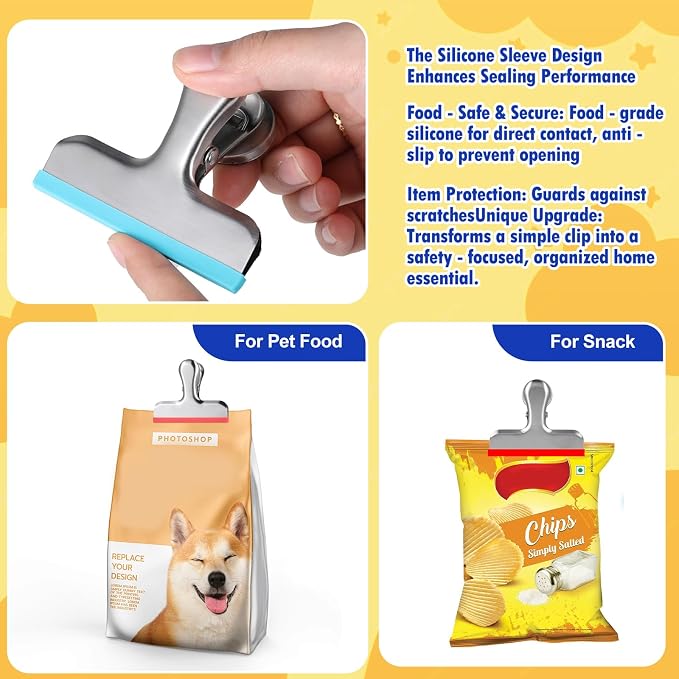 HOUSE AGAIN 6 Pack Stainless Steel Chip Bag Clips Covered - Image 6
