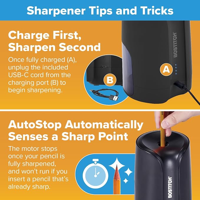 Bostitch Portable Rechargeable Battery Vertical Pencil Sharpener Helical Blade - Image 7