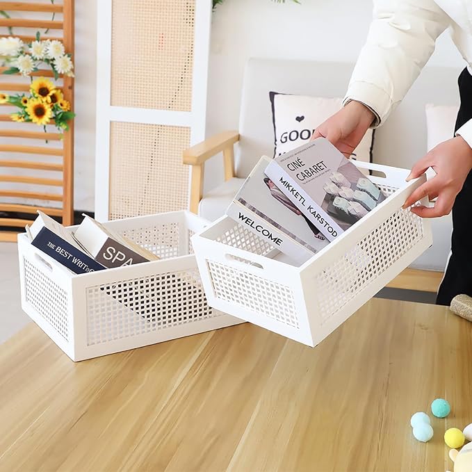 Desktop Storage Basket, Sundry Office Drawer Storage Box, Wood Frame Storage - Image 6