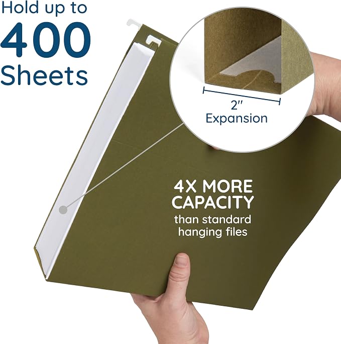 50 Extra Capacity Hanging File Folders, Heavy Duty Expanding Hang Folders - Image 3