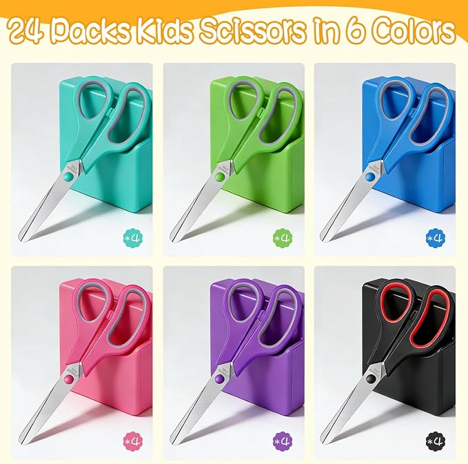 24 Packs 5.5" Kids Small Scissors Set, Blunt Tip Craft Paper Scissors Bulk - Image 2