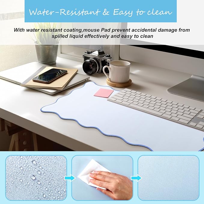 Hahafelt Scalloped Desk Mat Large Desk Pad Cute Coquette Table Mat Back to - Image 4