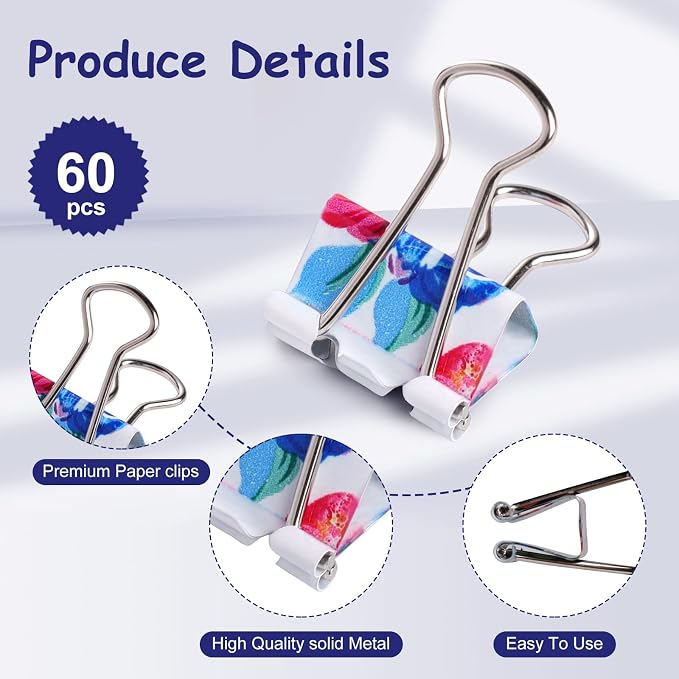 Ufmarine 60 Pcs Small Binder Clips3/4 Inch, Flower Cute Binder Clips - Image 3