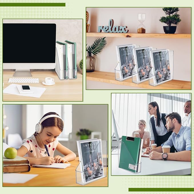 6 Pcs Clear Acrylic Magazine File Holder Plastic Desk Organizer - Image 6