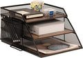 Vintage Wood & Metal Letter Tray， Stackable Desk Organizers Paper Tray， by mesh+desktop+storage