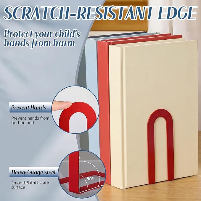 Chunful 6 Pcs Red Modern Metal Book Ends - Image 5
