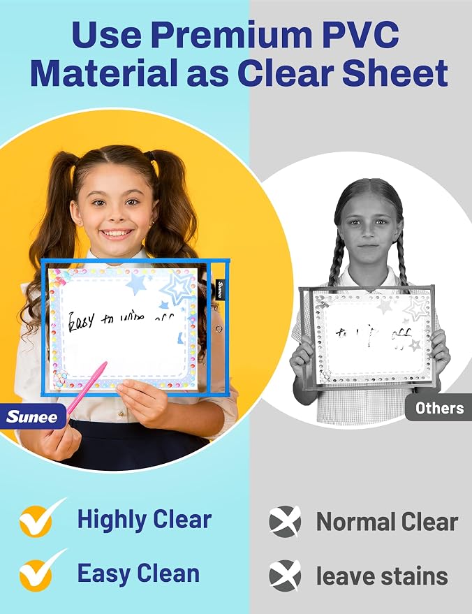 SUNEE 30 Packs Oversized Reusable Dry Erase Pocket Sleeves - Image 5