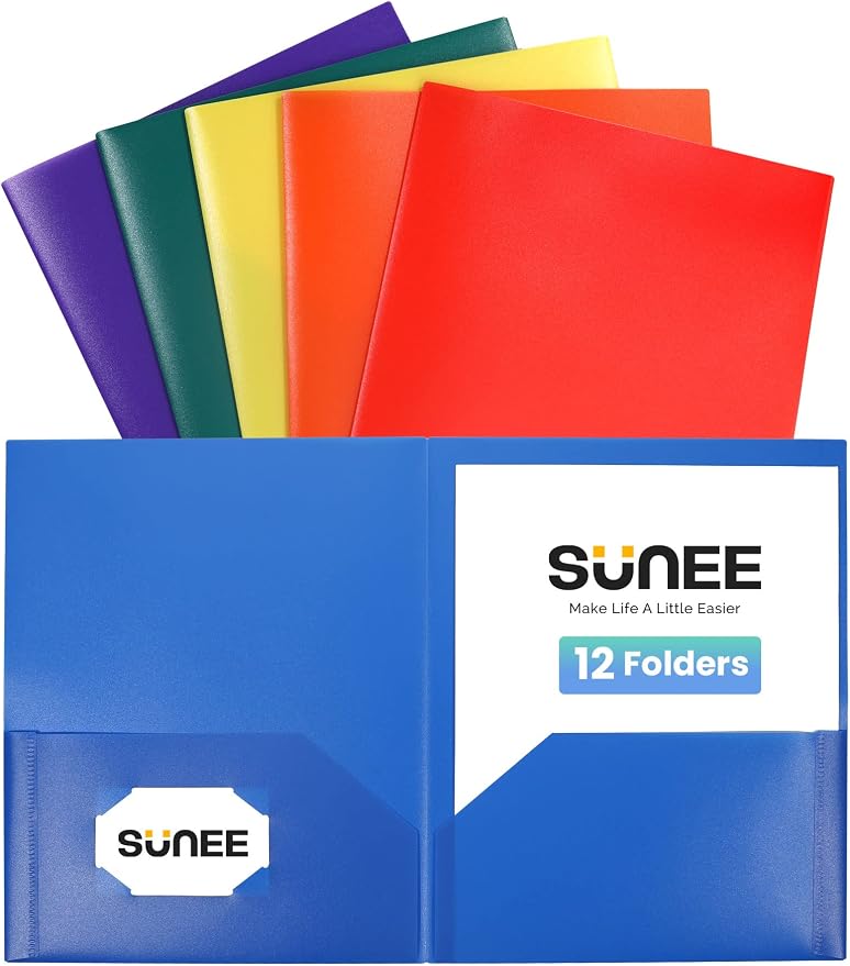 SUNEE 2 Pocket Folder Heavy Duty Plastic Folders by SUNEE