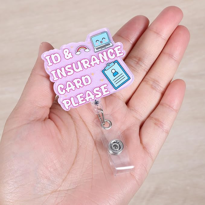 ID & Insurance Card Please Funny OP Reception Nurse Badge Reel, Cute Medical - Image 4
