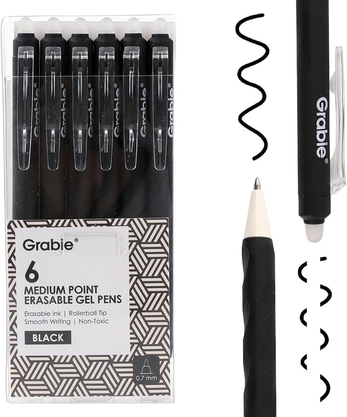 Grabie Erasable Gel Pens, Medium Point 0.7 mm Erasable Pens, Make Mistakes by Grabie