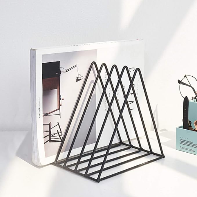 QPEY Triangle File Holder, 5 Slot Metal Vinyl Record Stand Holder Magazine by QPEY