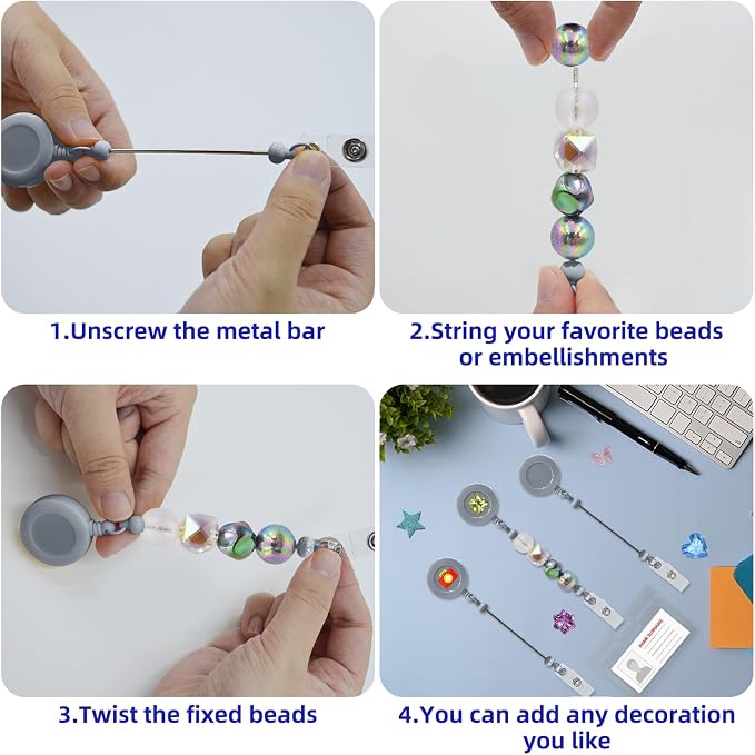 60pcs Gray Beadable Badge Reels Making Kits - Image 6