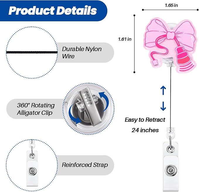 Pink Ultrasound Tech Bow Funny Sonogram Nurse Badge Reel, Cute Retractable ID - Image 2
