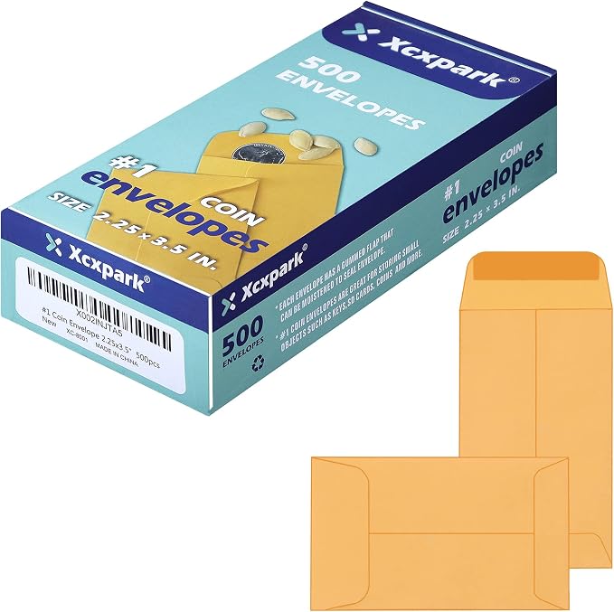 Xxcxpark 500 PCS #1 Coin Envelopes, 2-1/4” x 3-1/2” inches Brown Kraft by Xxcxpark