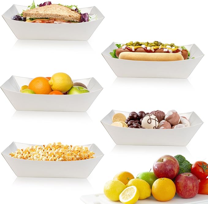 Oomcu 100 Pack 3 lb Heavy Duty Disposable Kraft White Paper Food Trays - Image 6
