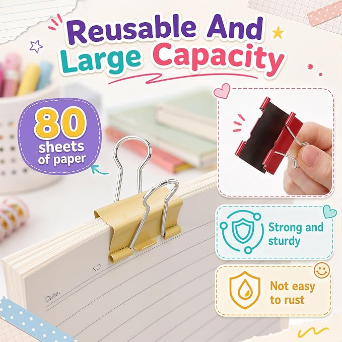 Yexiya 300 Pcs Medium Binder Clips Sturdy 1.25 Inch Muticolor Paper Med Clips - Image 3