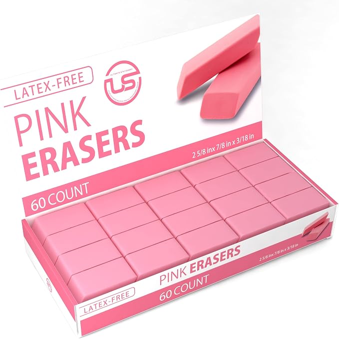 Pink Erasers, Latex Free Pink Pearl Erasers by UltimateStationery