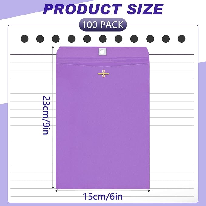 Geyee 100 Pcs Clasp Manilla Envelopes 6 x 9 Inch Gummed Colored Envelopes - Image 2