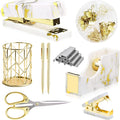 Gold Marble Desk Accessories, Office Supplies Set Stapler Set Staple Remover by Famassi