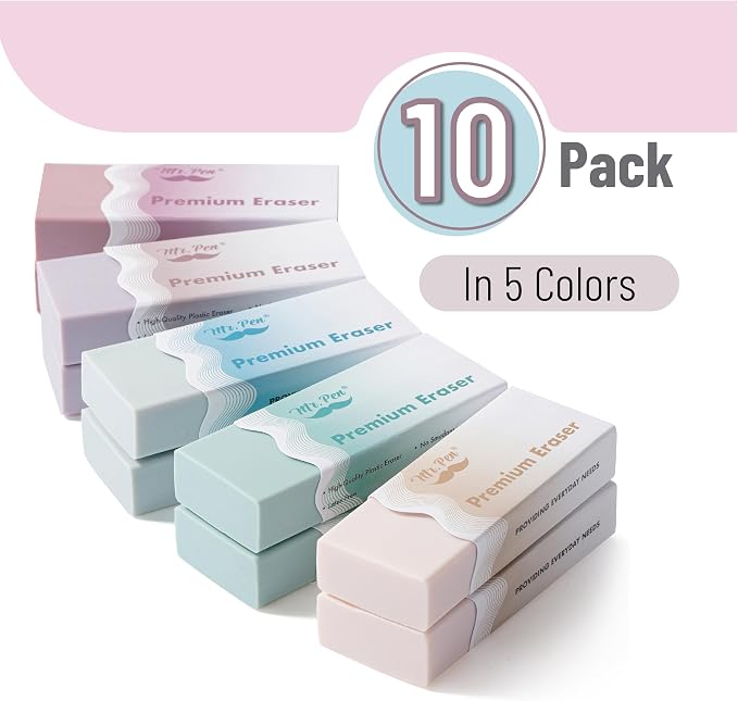 Mr. Pen- Erasers, 10 Pack, Wavy Sleeve Pencil Eraser, Morandi Colors | Erasers - Image 2