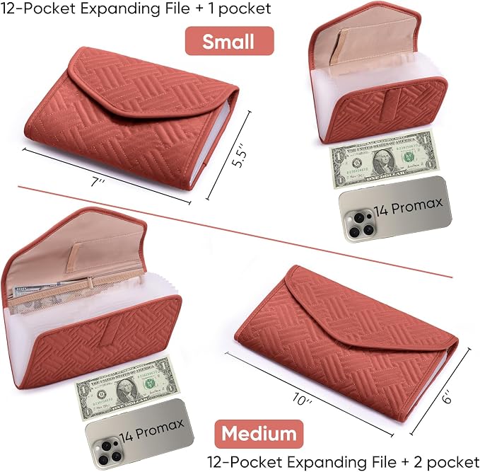 Fabric Bill Organizer with Pockets 10x6 Receipt Organizer - Image 4