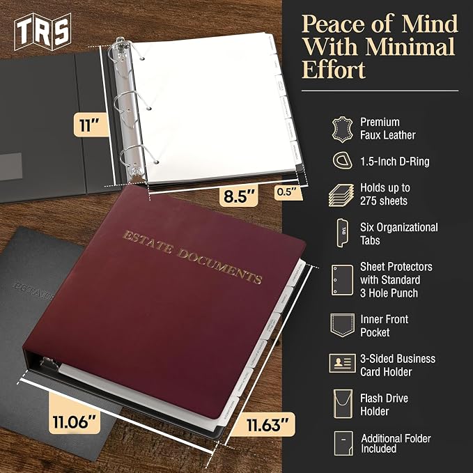 TRS Estate Planning Binder Kit – Pre-Labeled Tabs, Sheet Protectors | 1.5" - Image 2