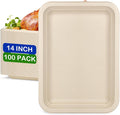 Large Paper Plates 14 Inch, 100 Pack Disposable Trays, Heavy Duty Dinner Size by EcoAvanceOvalPaperPlates