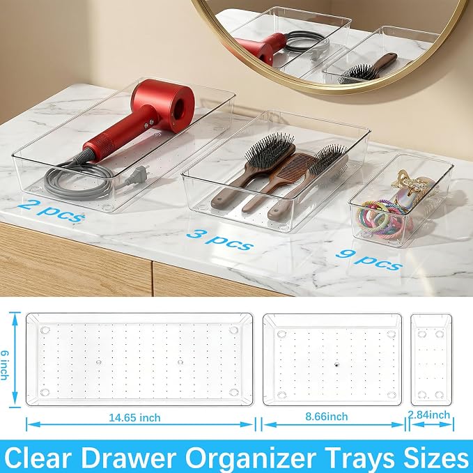 14 Pcs Clear Plastic Drawer Organizer Tray - Image 2