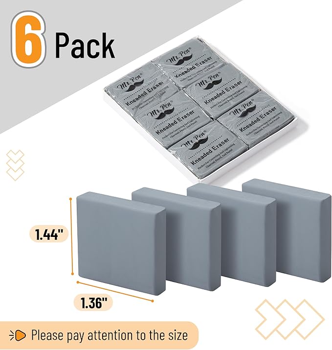 Mr. Pen- Kneaded Erasers, 1.44" x 1.36", 6 Pack, Graphite & Pastel Drawing - Image 2