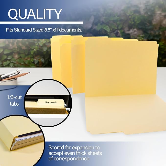 BAZIC Products Manila File Folders, 1/3-Cut Letter Size - Image 3
