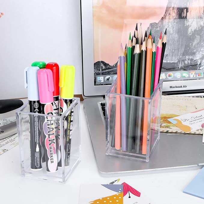 10 Pack Clear Acrylic Pen Holder Makeup Brush Holder Desktop Pencil Organizer - Image 2