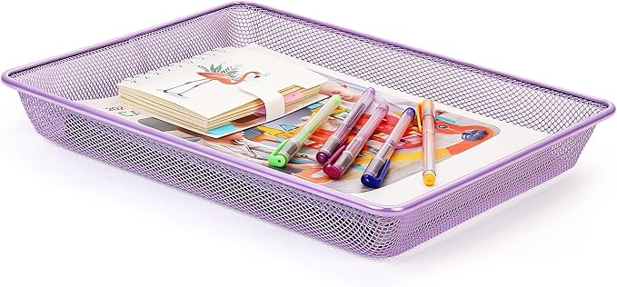 Office Metal Mesh Basket for Desk, Single Paper Tray Organizer, Turn in Trays by AZFUNN