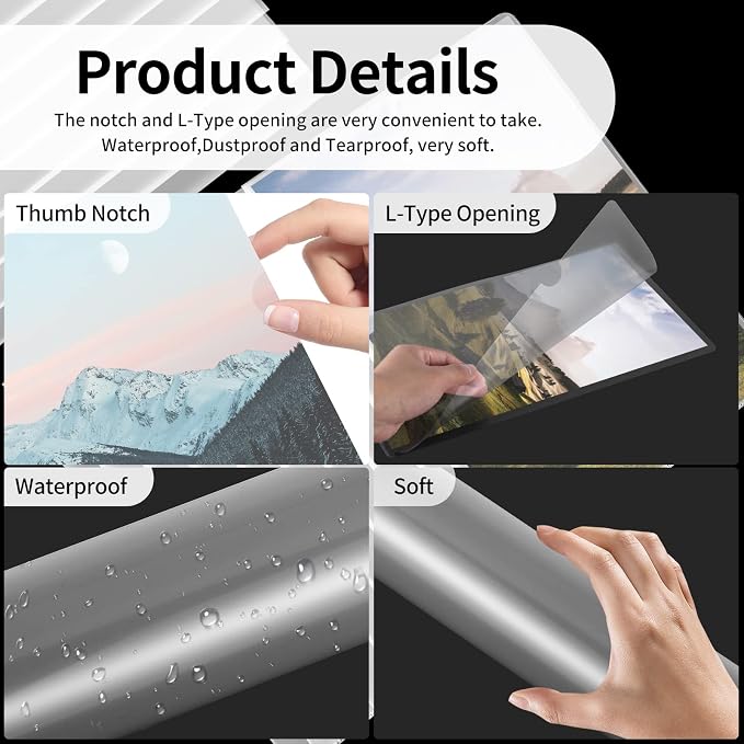 24 Packs Legal Size Clear Project Pocket Sleeves 9”x14.5”L-Type Plastic Folders - Image 3