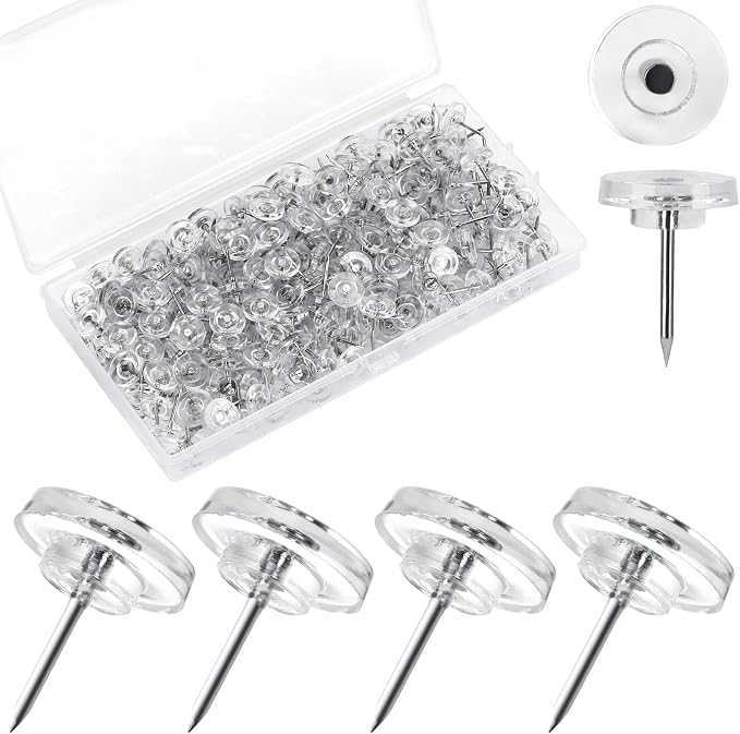 300Pcs Clear Push Pins，Flat Thumb Tacks by acDesign
