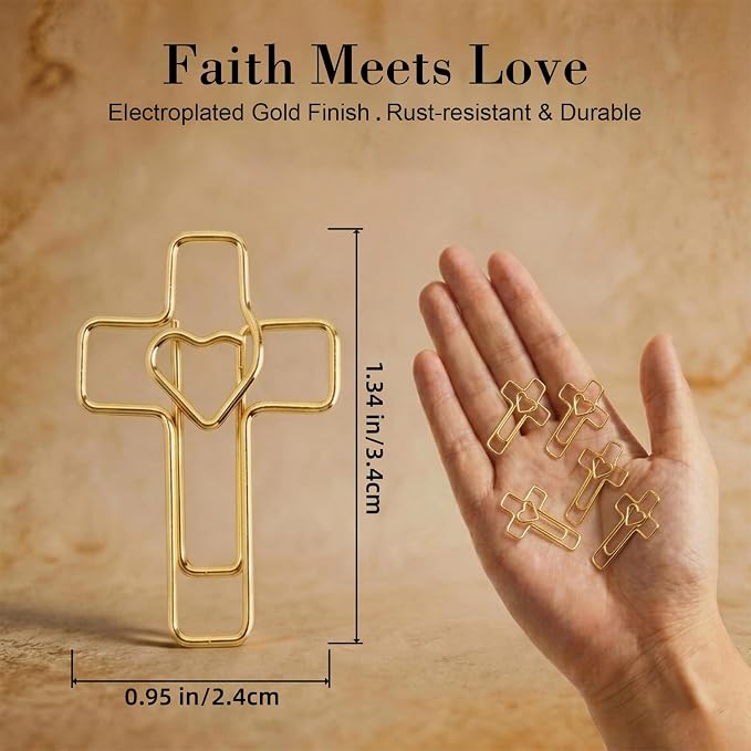 80 PCS Gold Heart Cross Paper Clips, Journaling, Church Events, Teacher - Image 2