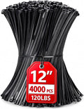 Zip Ties 12 inch, 4000 Pack Heavy Duty Black Zip Ties by HAVEMETD
