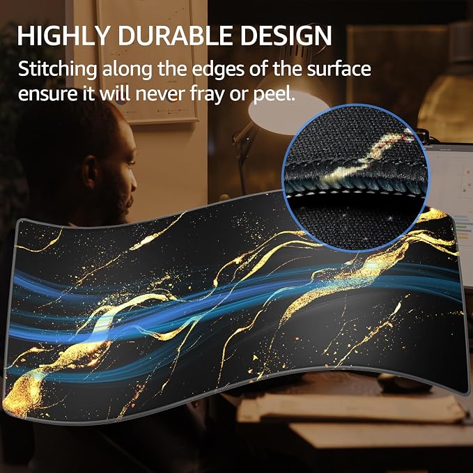 KTRIO Large Gaming Mouse Pad, Desk Mat, 31.5 x 15.7 in Black Gold, XXL | Smooth - Image 3