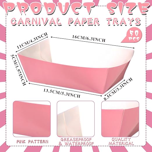 Geosar 100 Pcs Pink Paper Food Trays Bulk Disposable Food Boat - Image 2