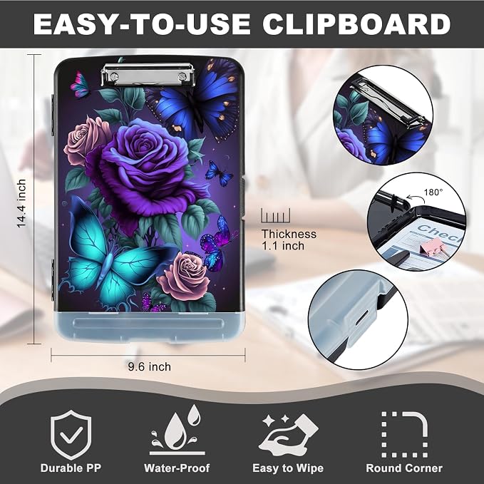 Clipboard with Storage, Heavy Duty Plastic Storage Clipboard with Low Profile - Image 3