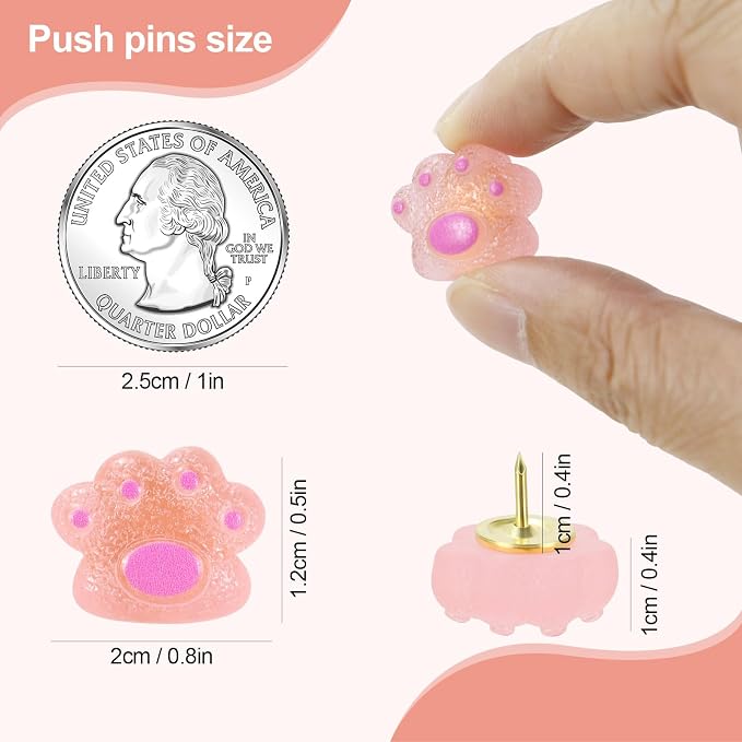 30 Pack Decorative Push Pins, Luminous Cat Paw Thumb Tacks - Image 3