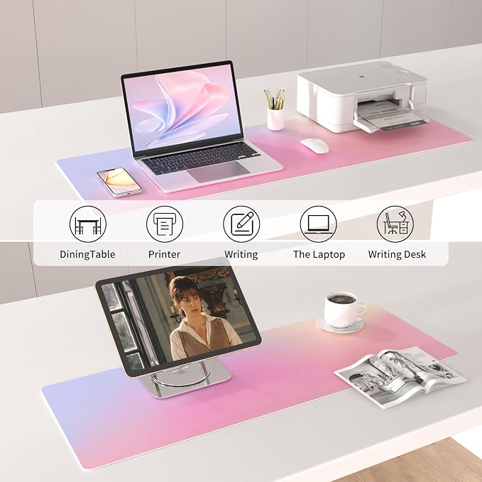 Colorful Star Large Mouse Pad Pink, Girly Desk Mat Aesthetic PU Leather Laptop - Image 4