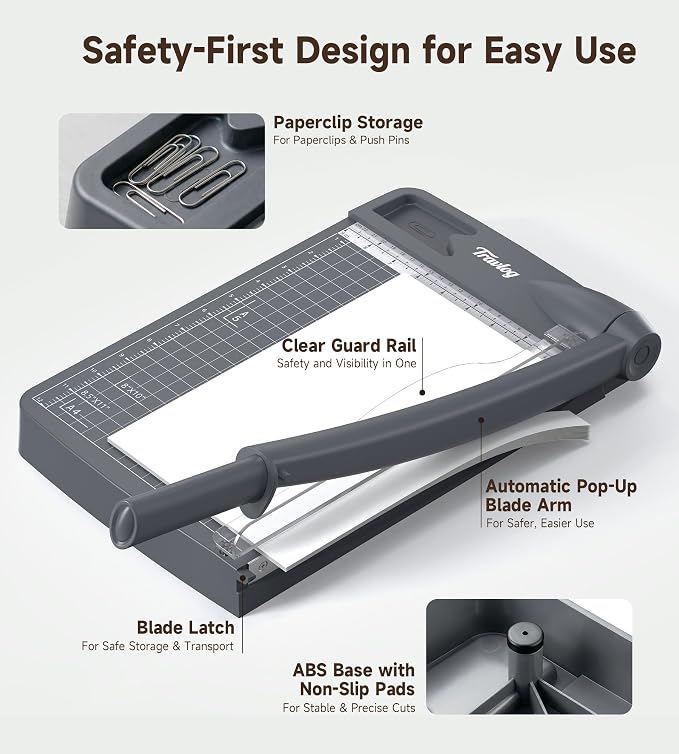 12 Inch Guillotine Paper Cutter, 12 Sheet Capacity Paper Trimmer Slider - Image 5