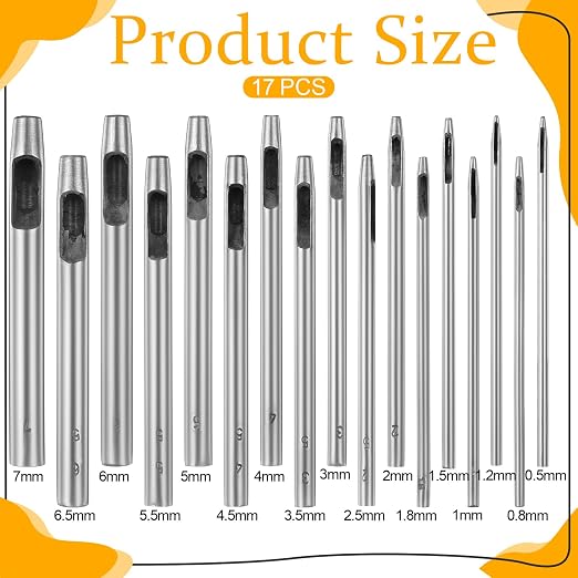 17 PCS Leather Hole Punch, 0.5-7mm Hollow Punch Set Metal Round Leather Punches - Image 6