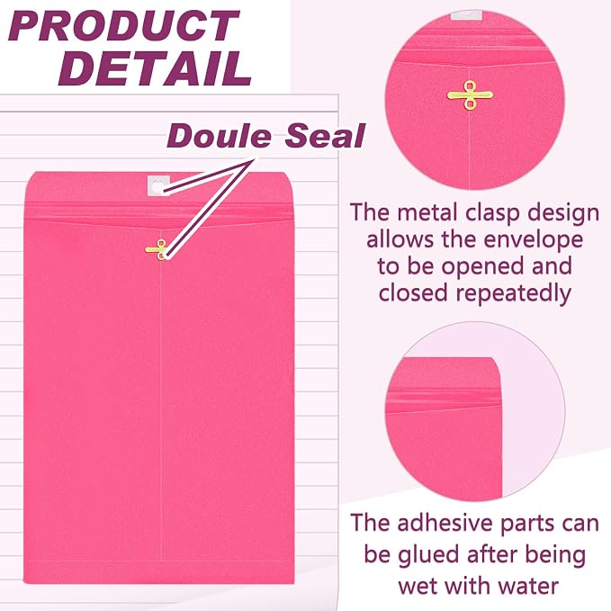 Geyee 100 Pcs Clasp Manilla Envelopes 6 x 9 Inch Gummed Colored Envelopes - Image 3
