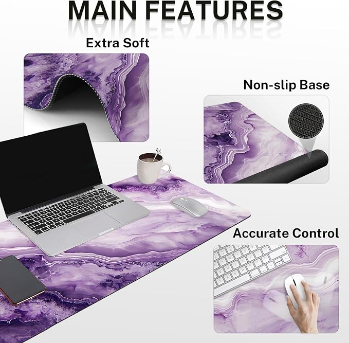 Britimes Purple Pink Marble Gold Keyboard Mouse Pad Set 4in1 Large - Image 5