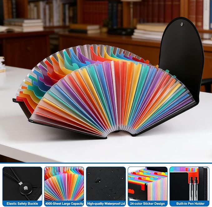 24 Pocket Expanding File Organizer, Accordion Document Folder - Image 4