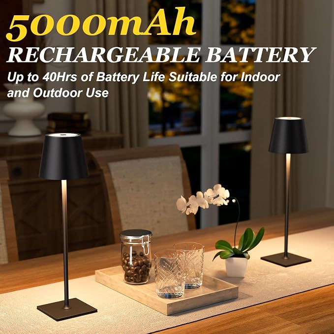 Kakanuo Cordless Rechargeable Table Lamp Black 5000mAh Battery Operated Lamps - Image 3