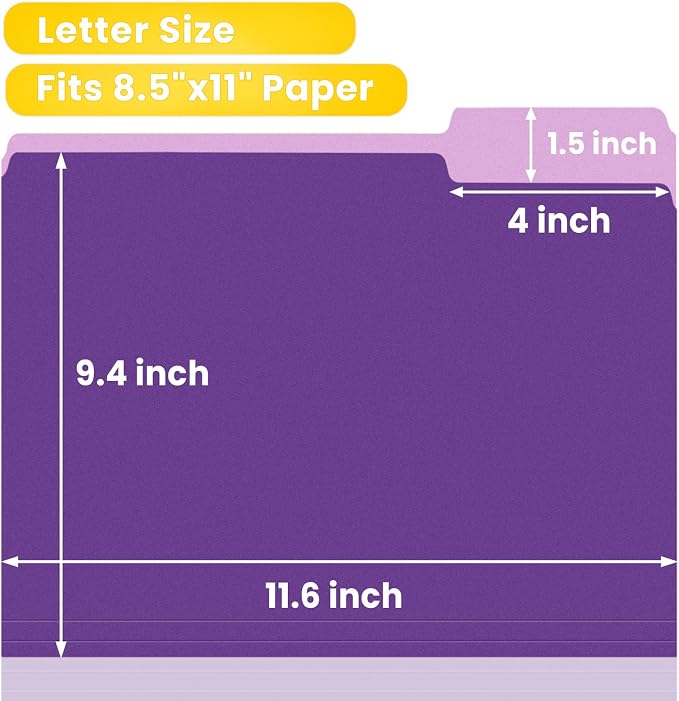 SUNEE File Folders, 120 Pack Manilla Folders 8.5 x 11, 1/3 Cut Tab - Image 2
