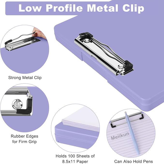 Meiikun Clipboard with Storage, Plastic Clip Boards 8.5x11 Folder with Clear - Image 2